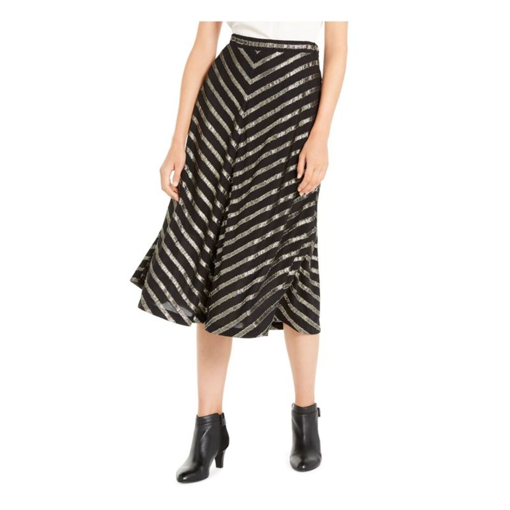 ALFANI Womens Black Sequined Glitter Below The Knee Party Fit + Flare Skirt 18